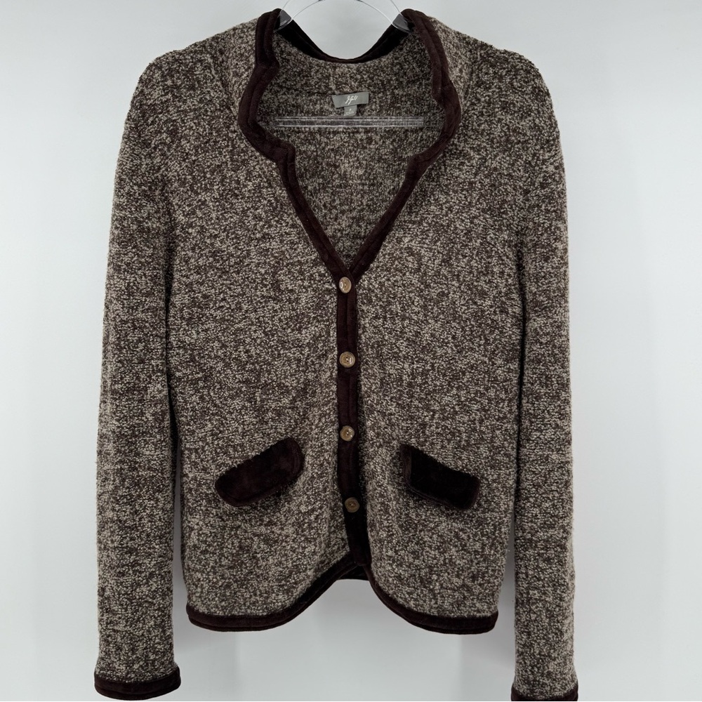 J. Jill New Boucle Velvet Trim Brown Cardigan Small Dark Academia School